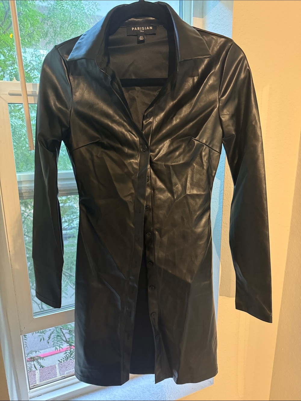 Parisian Works Black Faux-Leather Longline Button Jacket